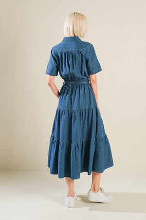 ABSOLUTE EDGE DENIM MIDI DRESS.