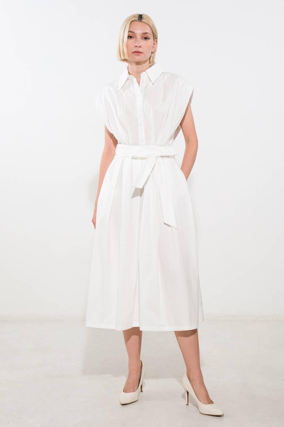 DEEPER CONNECTION WOVEN MIDI DRESS.