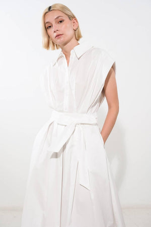 DEEPER CONNECTION WOVEN MIDI DRESS.