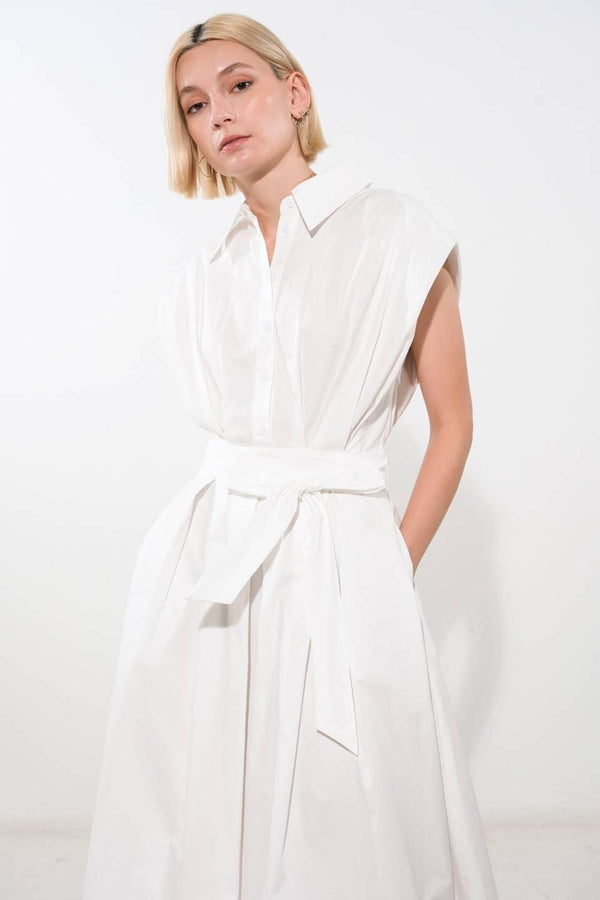 DEEPER CONNECTION WOVEN MIDI DRESS.