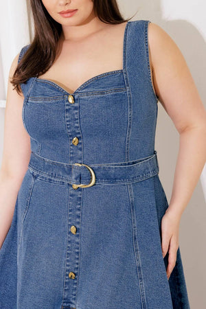 PRETTIEST BEHAVIOR DENIM MIDI DRESS.