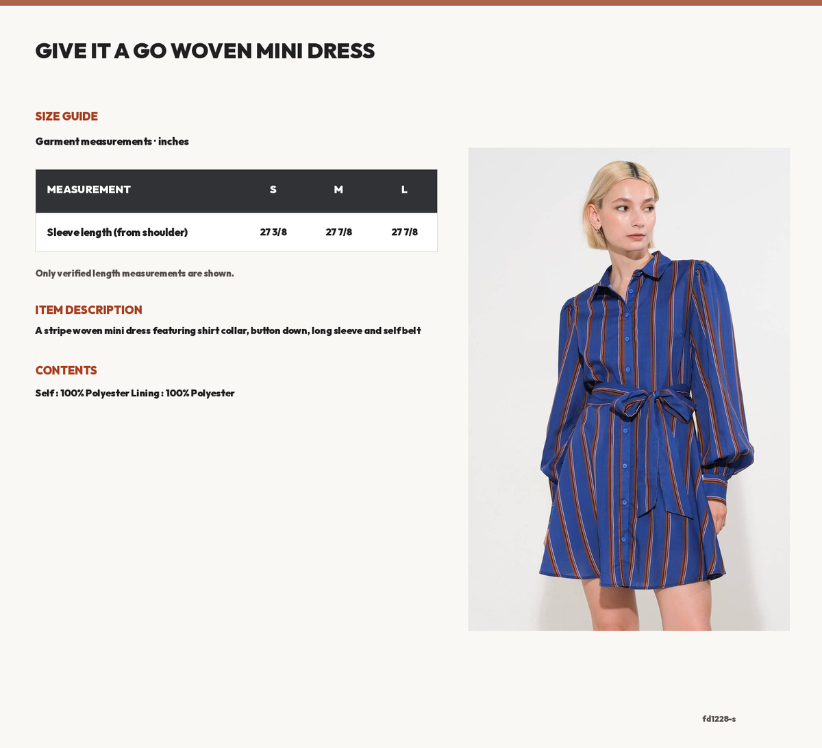 GIVE IT A GO WOVEN MINI DRESS size chart