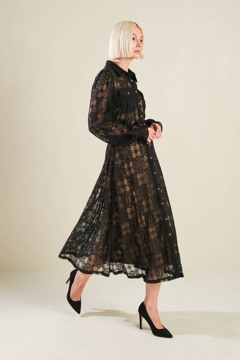 SO DELIGHTED WOVEN LACE MIDI DRESS