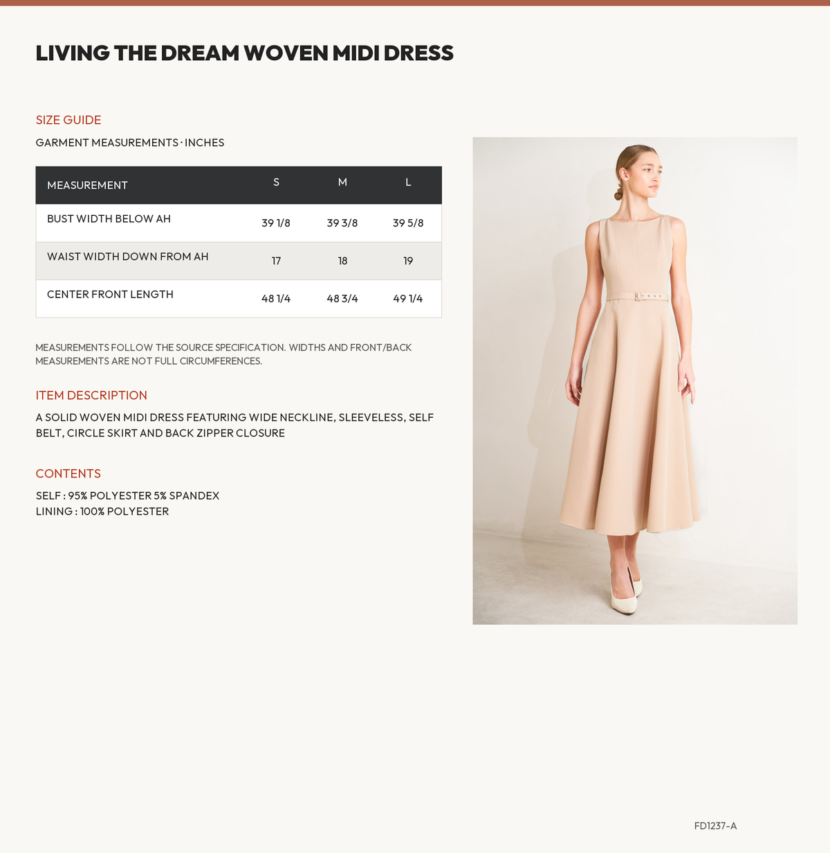 LIVING THE DREAM WOVEN MIDI DRESS size chart