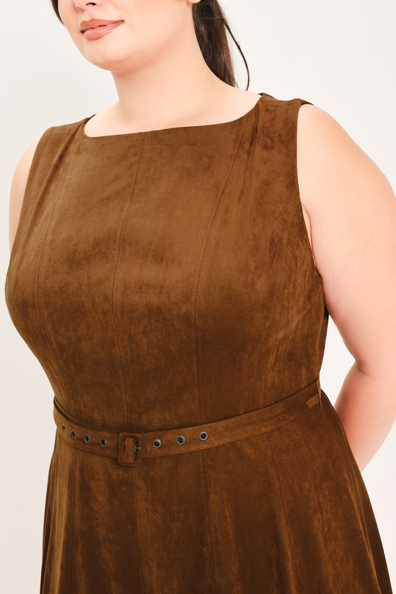 AMBER TOBACCO FAUX SUEDE MIDI DRESS