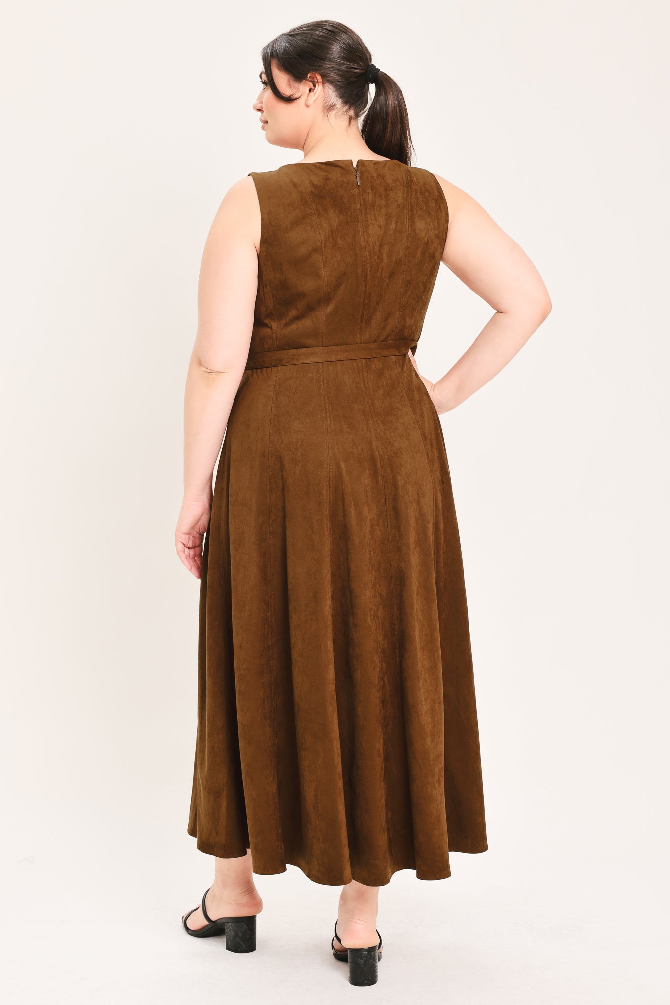AMBER TOBACCO FAUX SUEDE MIDI DRESS