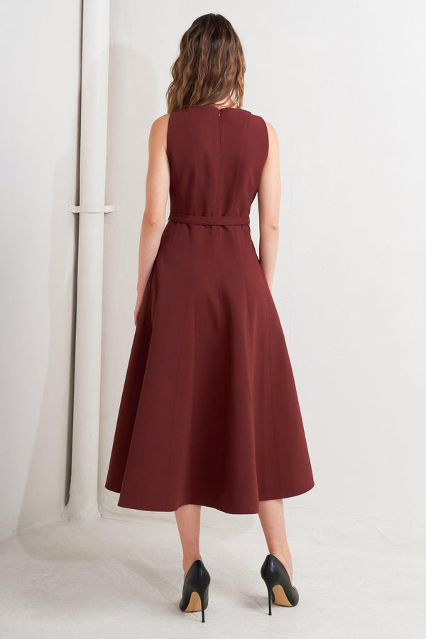 LIVING THE DREAM WINE WOVEN MIDI DRESS.