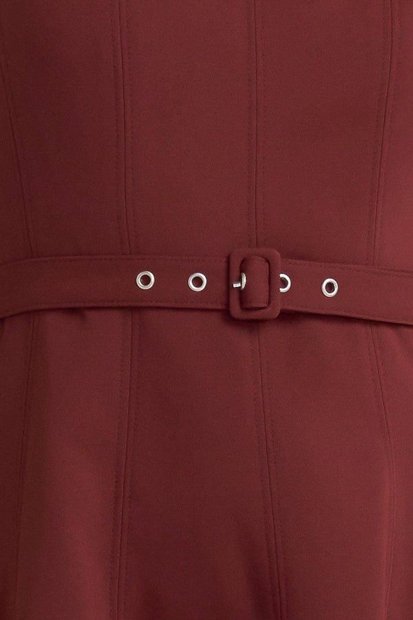LIVING THE DREAM WINE WOVEN MIDI DRESS.