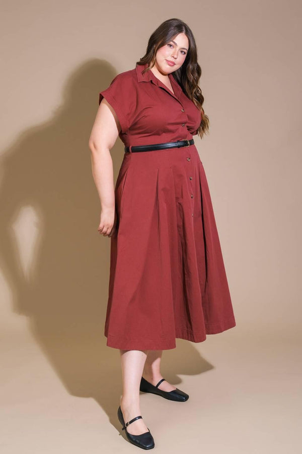 PERFECT BALANCE WOVEN MIDI DRESS.