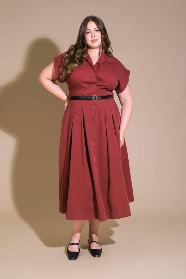 PERFECT BALANCE WOVEN MIDI DRESS.
