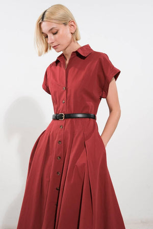 PERFECT BALANCE WOVEN MIDI DRESS.