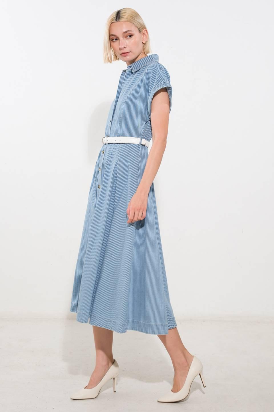 SOAK IN THE SUN DENIM MIDI DRESS.