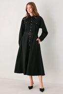 CHARMING DECISION WOVEN MIDI DRESS