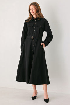 CHARMING DECISION WOVEN MIDI DRESS