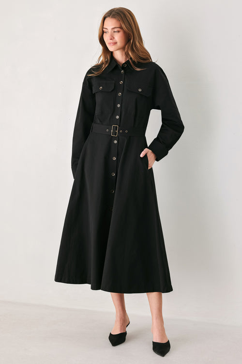CHARMING DECISION WOVEN MIDI DRESS