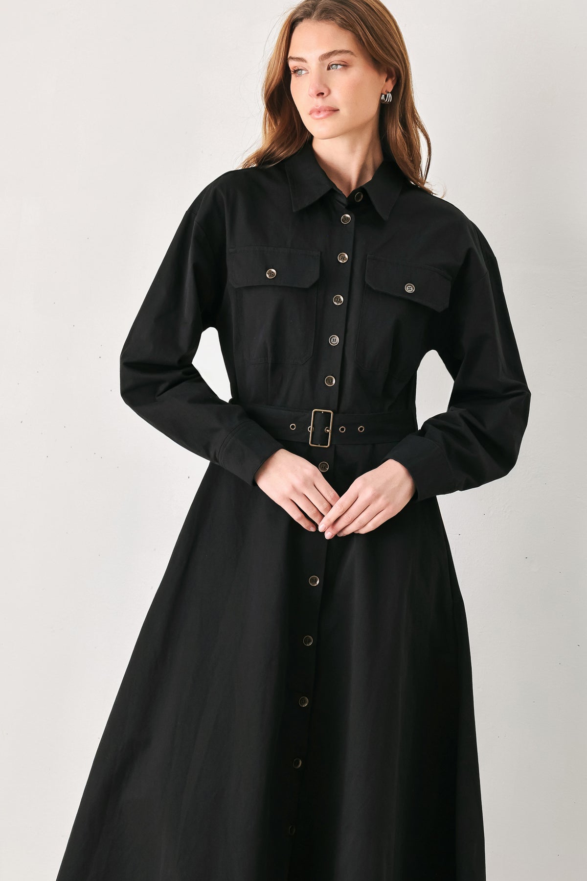 CHARMING DECISION WOVEN MIDI DRESS