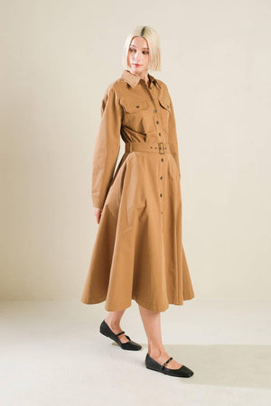 CHARMING DECISION WOVEN MIDI DRESS.