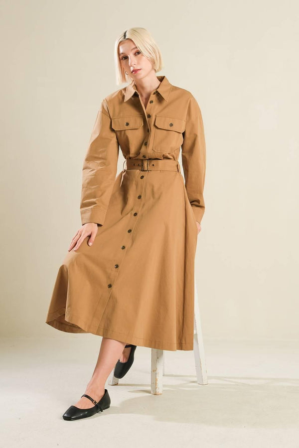 CHARMING DECISION WOVEN MIDI DRESS.