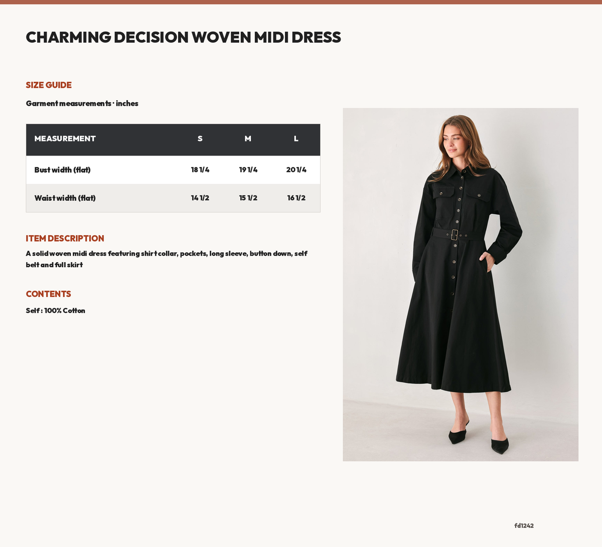 CHARMING DECISION WOVEN MIDI DRESS size chart