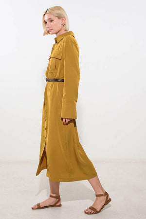 STATE OF BLISS WOVEN MIDI DRESS.