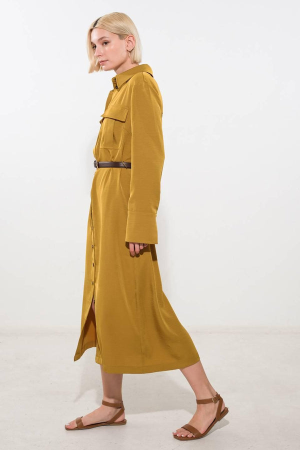 STATE OF BLISS WOVEN MIDI DRESS.