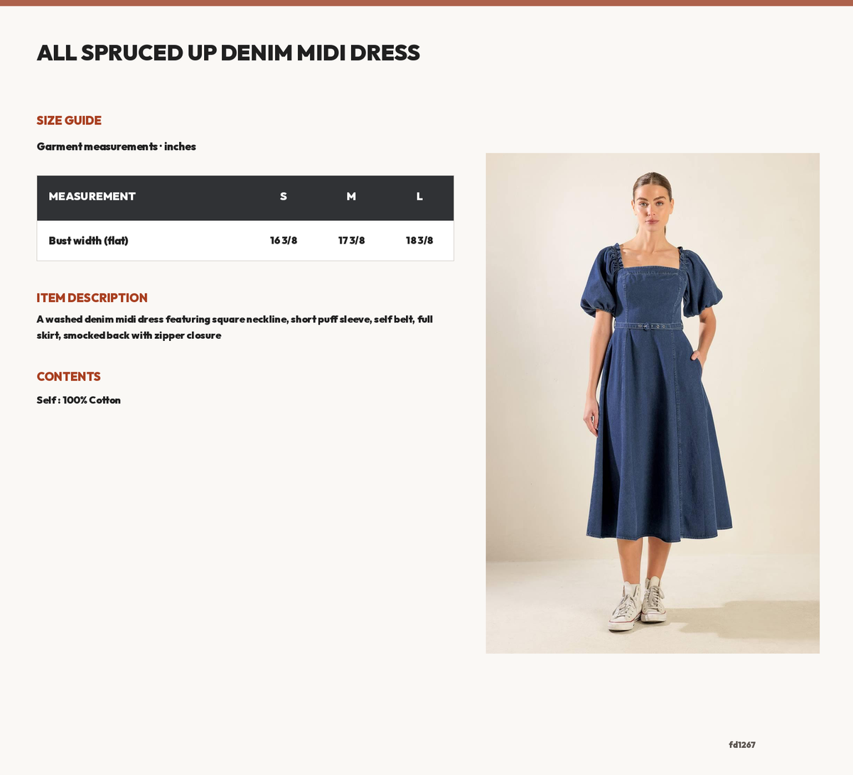 ALL SPRUCED UP DENIM MIDI DRESS size chart