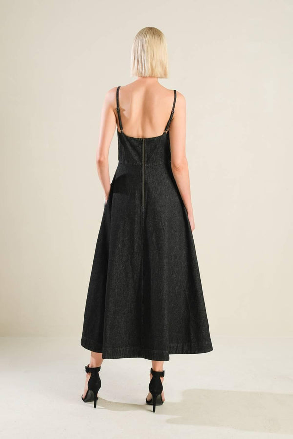 YOU ARE MY SUNSHINE DENIM MIDI DRESS.