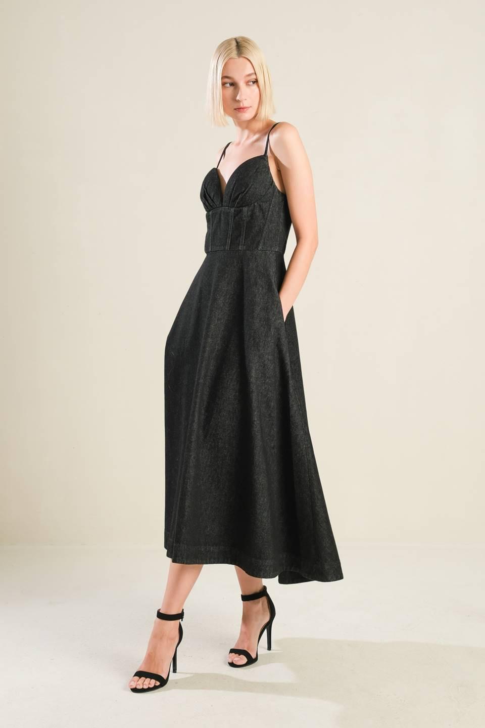 YOU ARE MY SUNSHINE DENIM MIDI DRESS.