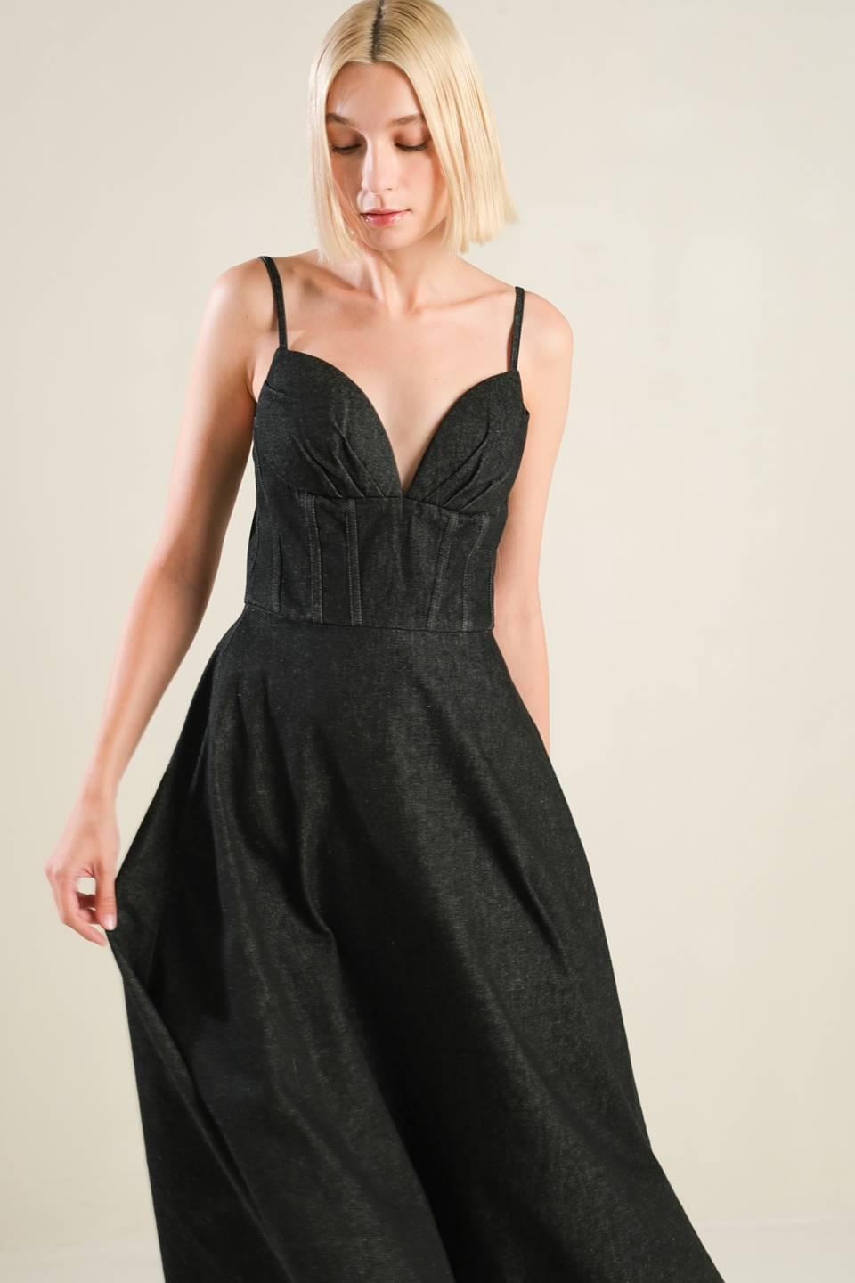 YOU ARE MY SUNSHINE DENIM MIDI DRESS.