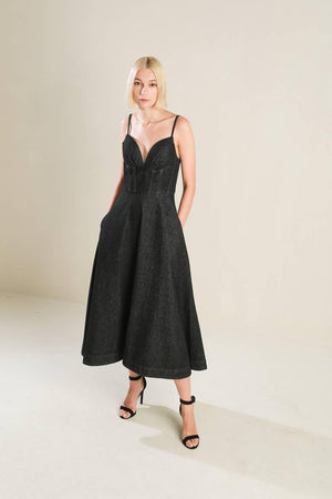 YOU ARE MY SUNSHINE DENIM MIDI DRESS.