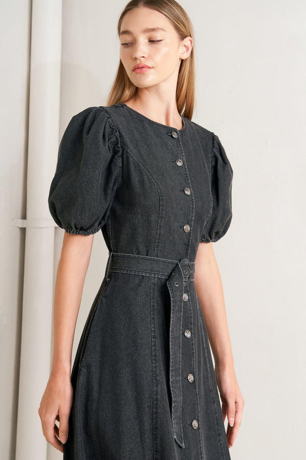 IN MY MIND DENIM MIDI DRESS.
