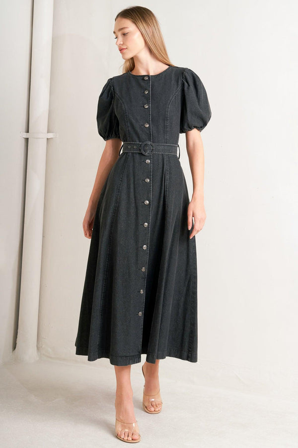 IN MY MIND DENIM MIDI DRESS.