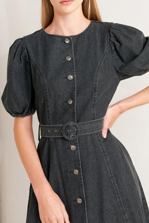 IN MY MIND DENIM MIDI DRESS.