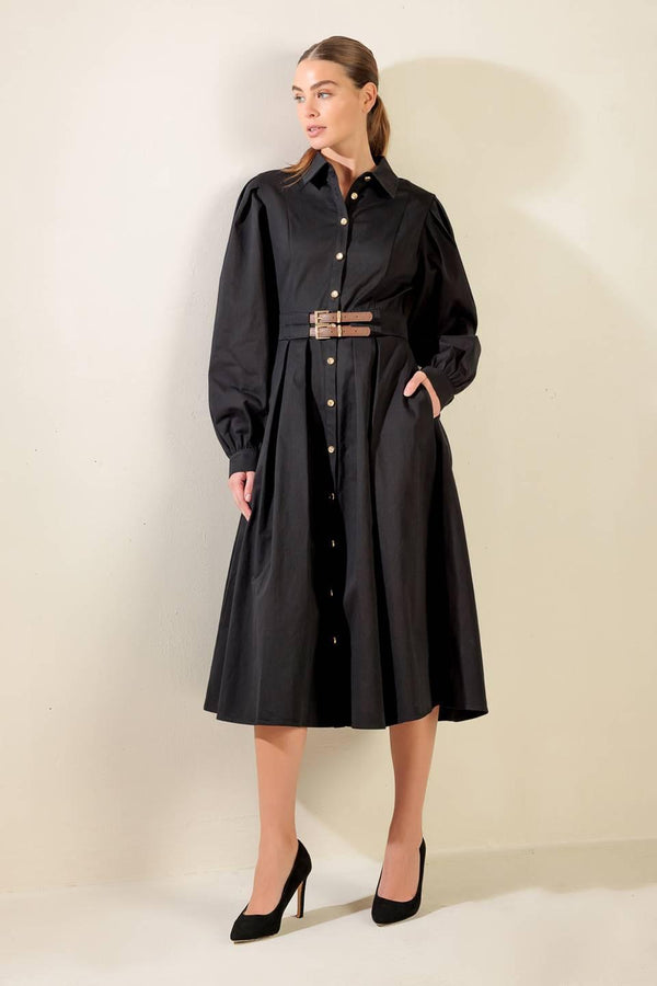 MIDNIGHT MASQUERADE WOVEN MIDI DRESS.