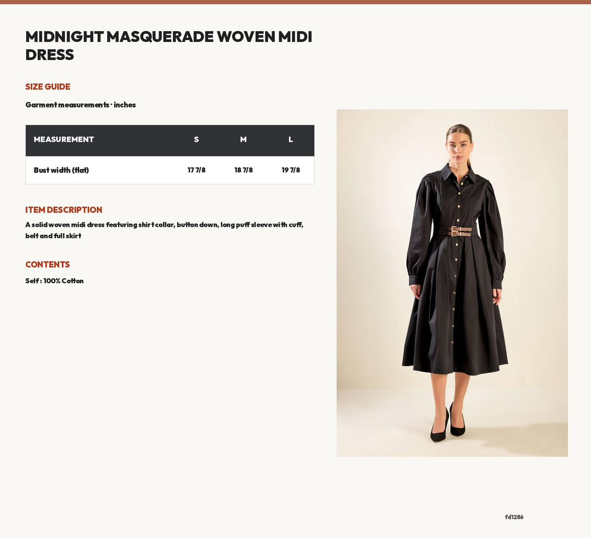 MIDNIGHT MASQUERADE WOVEN MIDI DRESS size chart