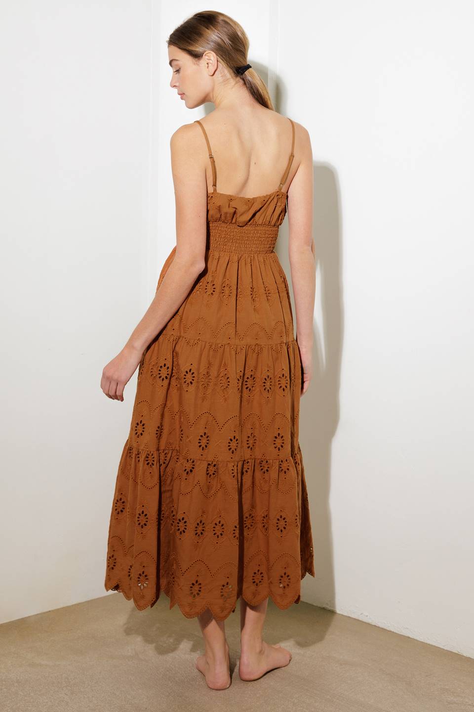 LUMINOUS BLISS WOVEN EYELET MIDI DRESS