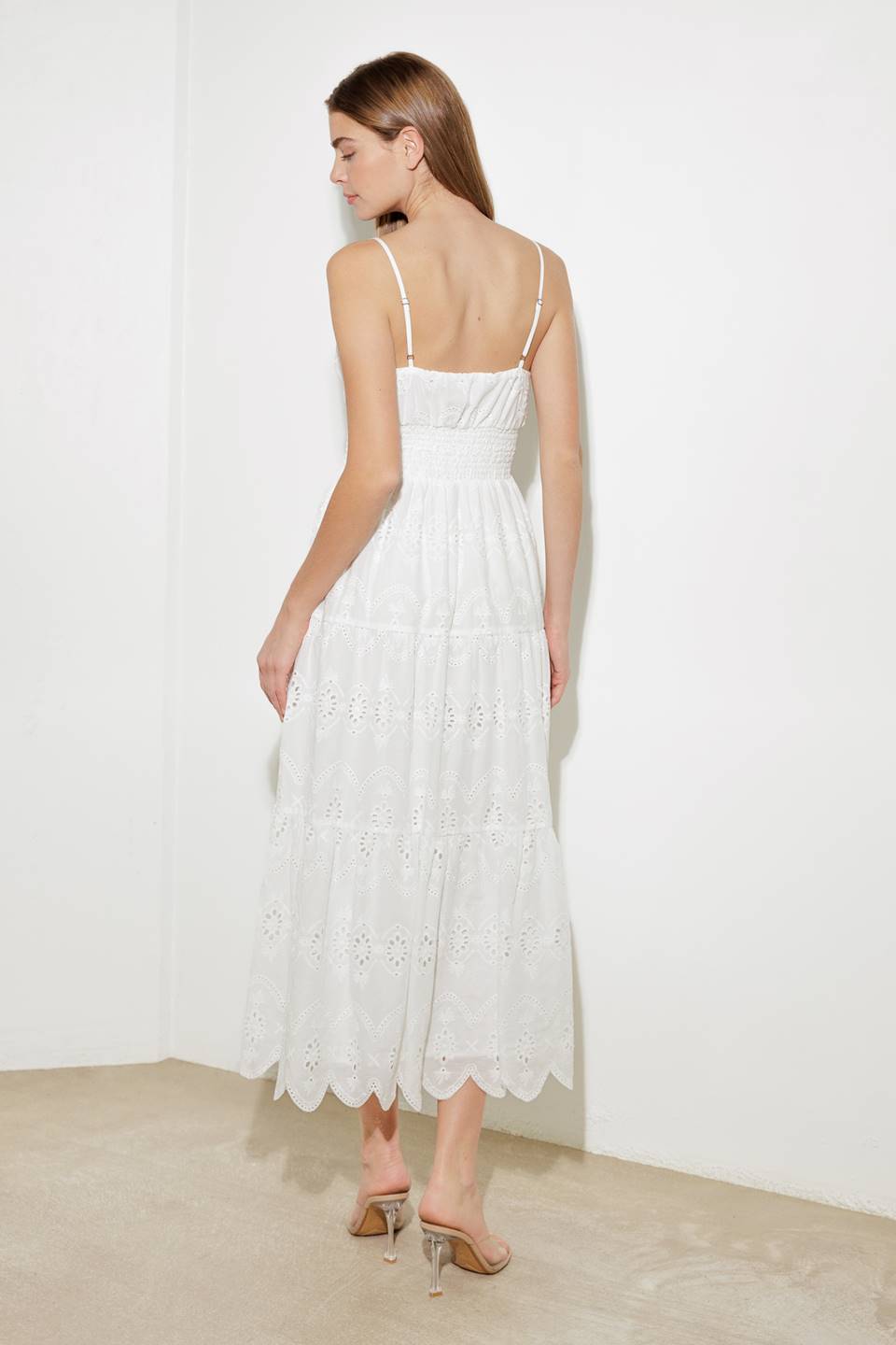 LUMINOUS BLISS WOVEN EYELET MIDI DRESS