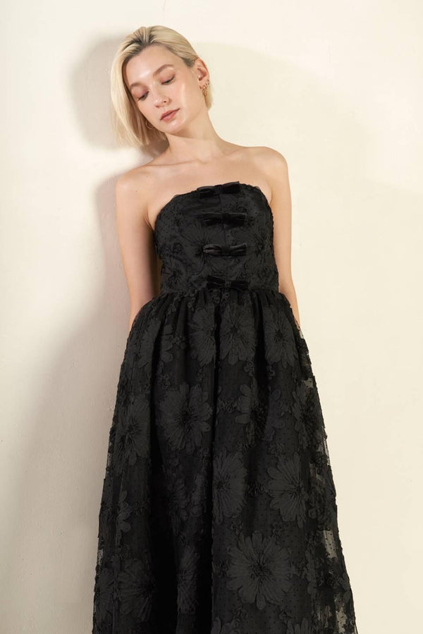 CONFIDENCE GAME LACE MIDI DRESS.