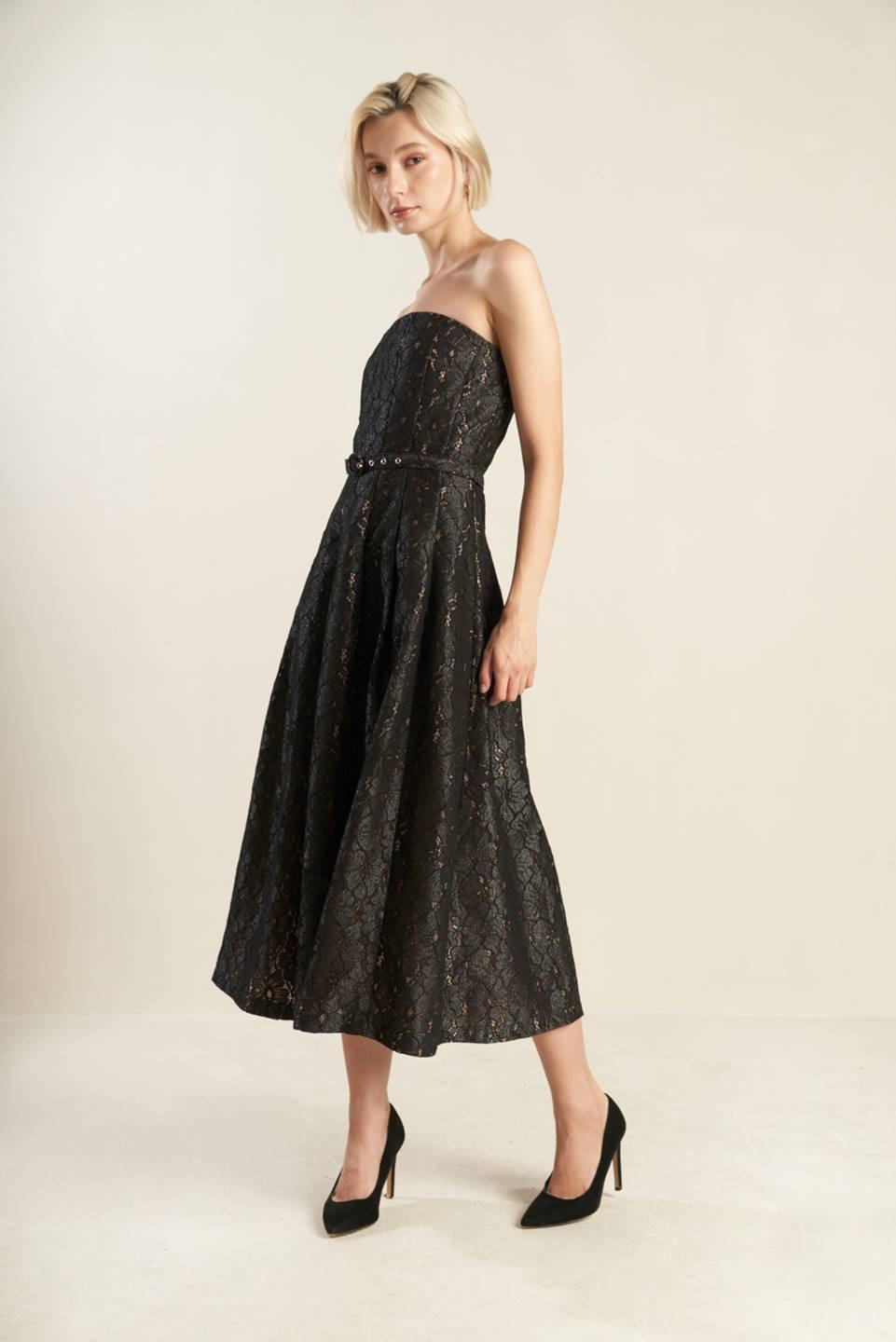 THE TRUTH IS WOVEN LACE MIDI DRESS.