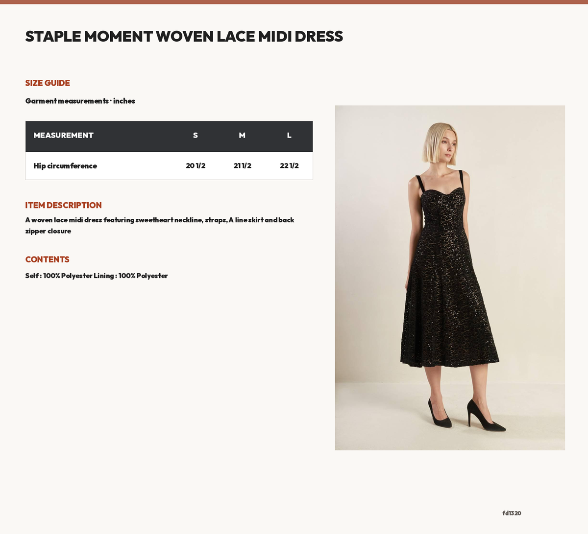 STAPLE MOMENT WOVEN LACE MIDI DRESS size chart