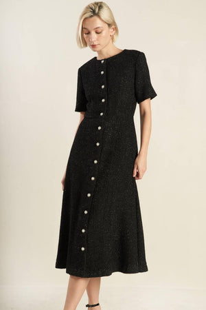 SOMETHING MORE TWEED WOVEN MIDI DRESS.