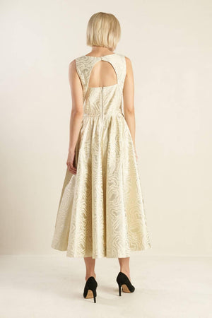 CHECK YOURSELF WOVEN MIDI DRESS.
