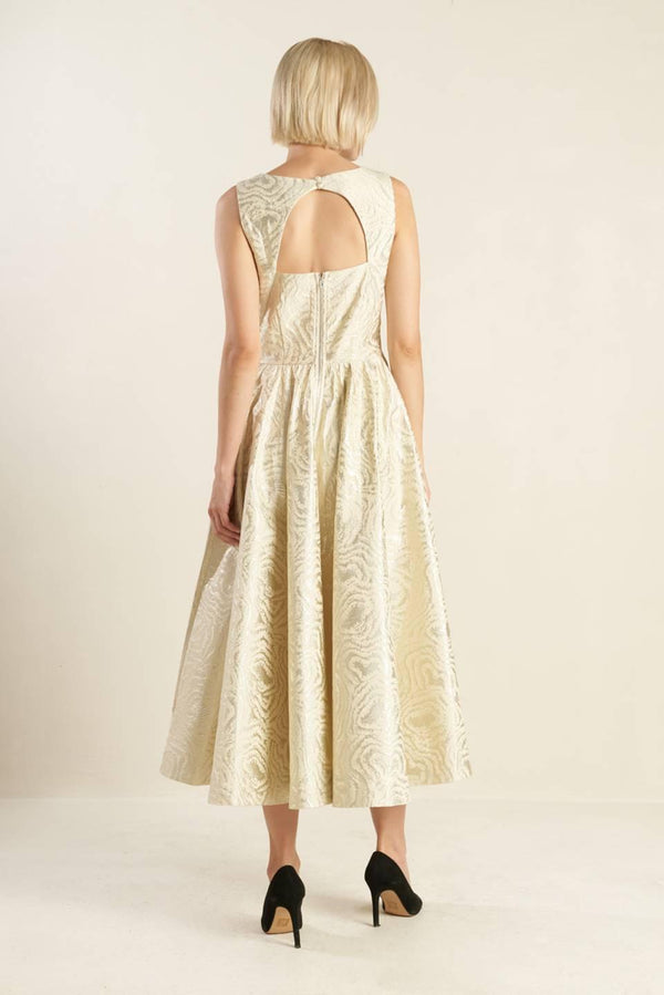 CHECK YOURSELF WOVEN MIDI DRESS.