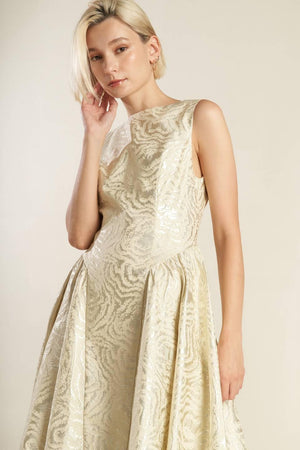 CHECK YOURSELF WOVEN MIDI DRESS.