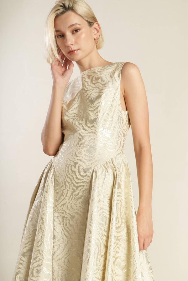 CHECK YOURSELF WOVEN MIDI DRESS.