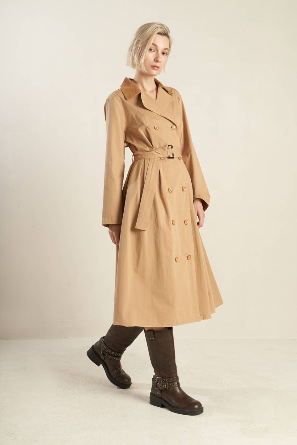 FALLING LEAVES WOVEN MIDI TRENCH COAT