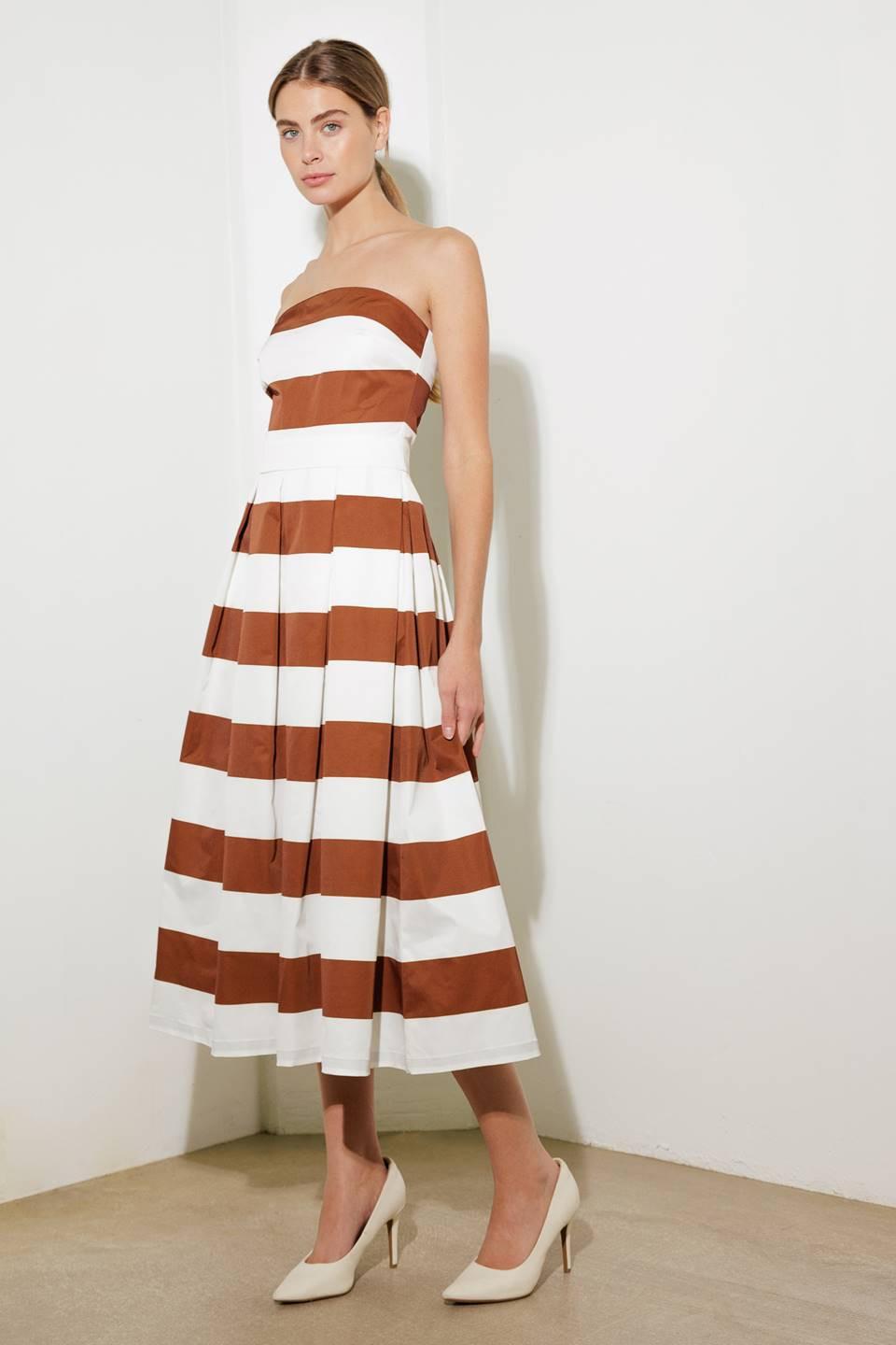 rust and cream dress Final Sale Plus Size Strapless Maxi Dress in Rust & Cream Print