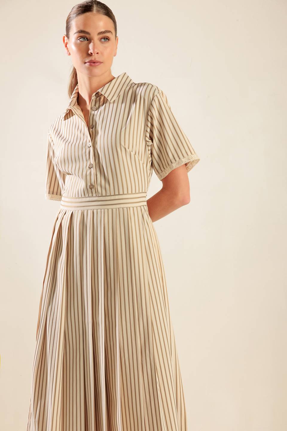 SHIFT IN PERSPECTIVE WOVEN MIDI DRESS