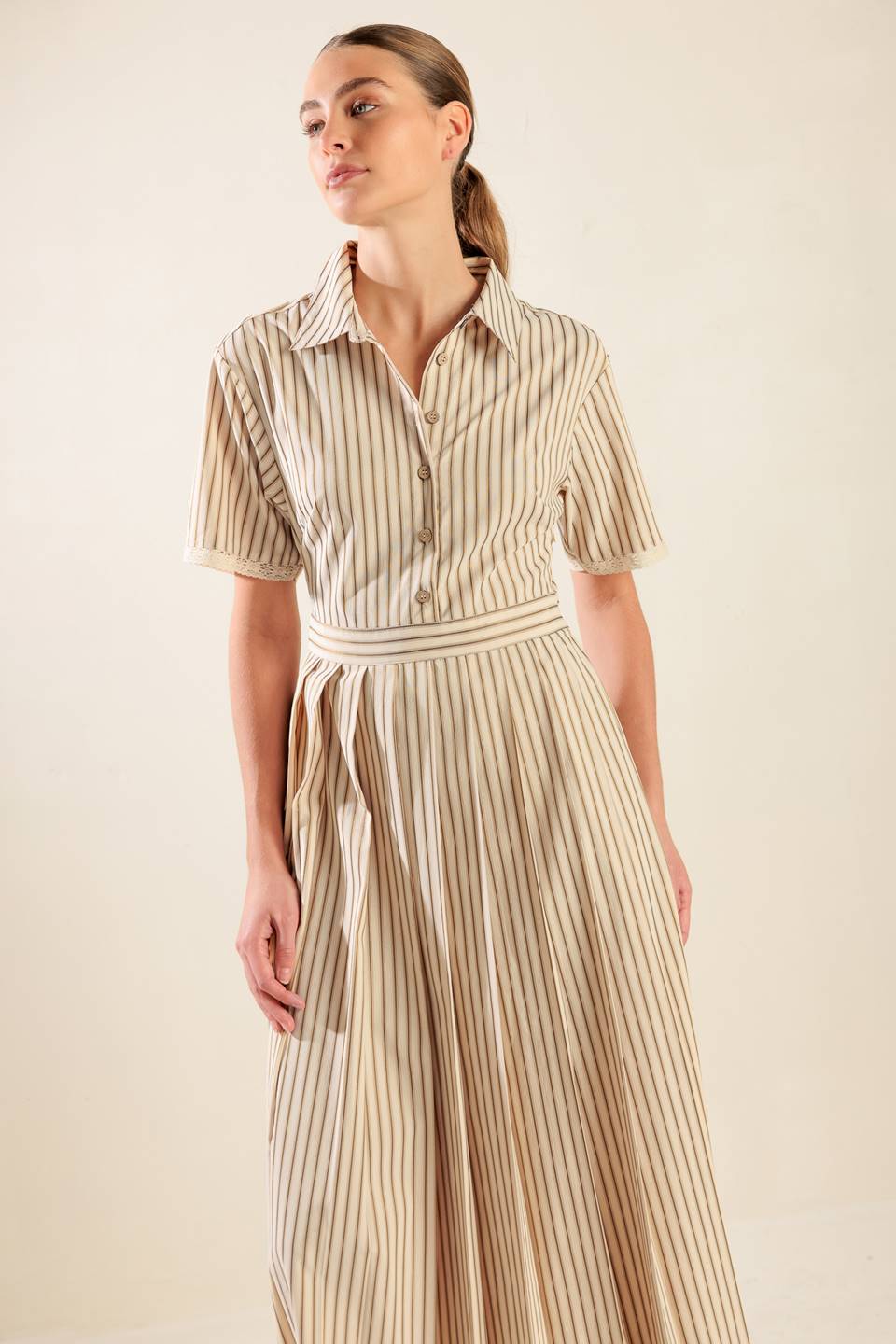 SHIFT IN PERSPECTIVE WOVEN MIDI DRESS