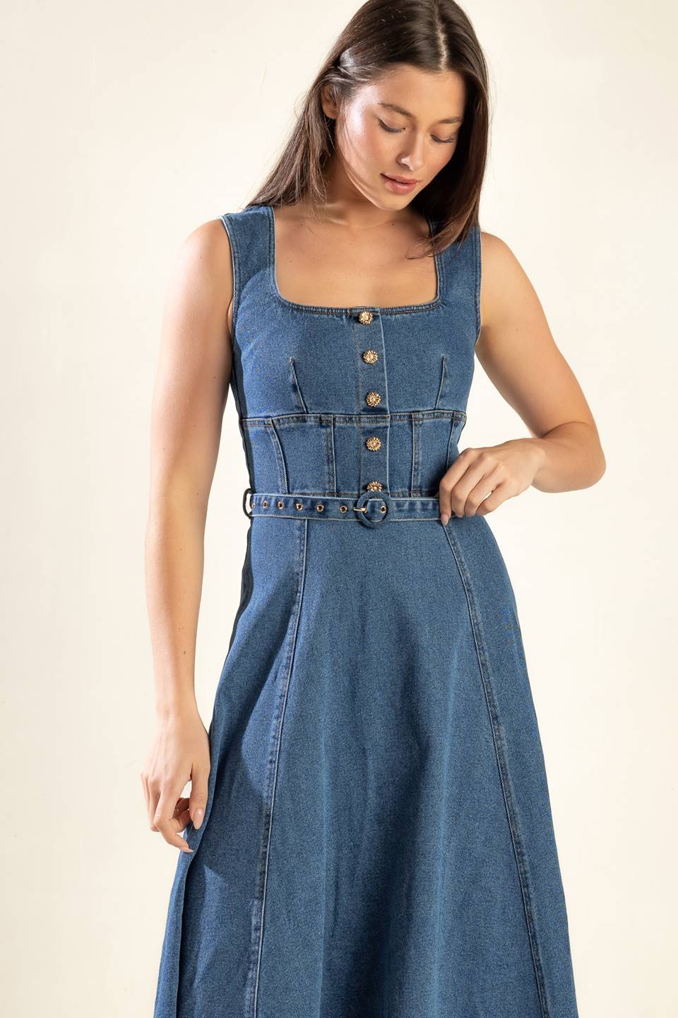 POSH VISION DENIM MIDI DRESS